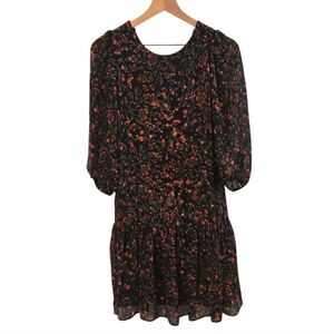 Calvin Klein Black Red Floral Chiffon Ruffle Hem Mini Dress Size 6
